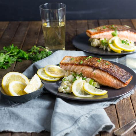 crispy-pan-seared-salmon-with-creamy-lemon-rice image