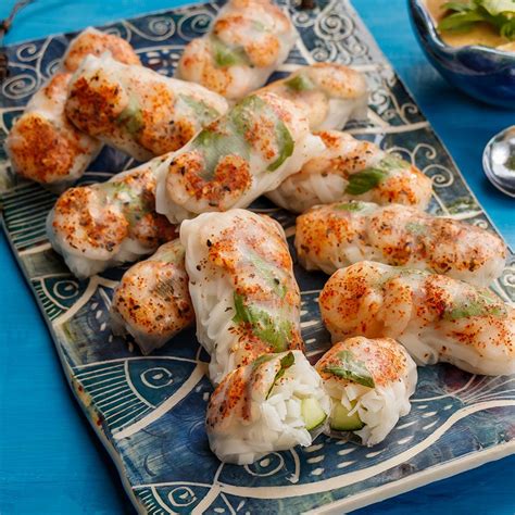 spicy-shrimp-spring-rolls-with-peanut-dipping-sauce image