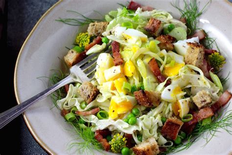 fennel-and-cabbage-slaw-with-bacon-egg-peas-taste image