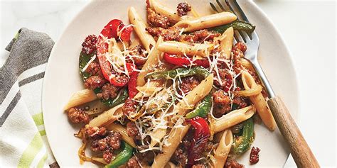penne-with-sausage-and-peppers-recipe-myrecipes image