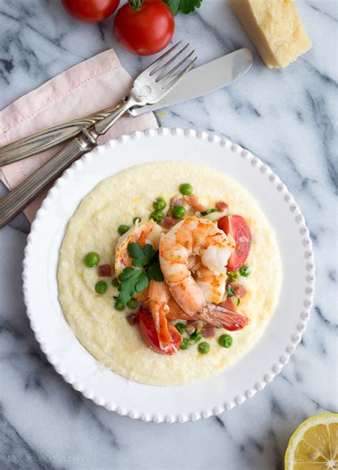shrimp-with-pancetta-and-peas-over-soft-polenta image