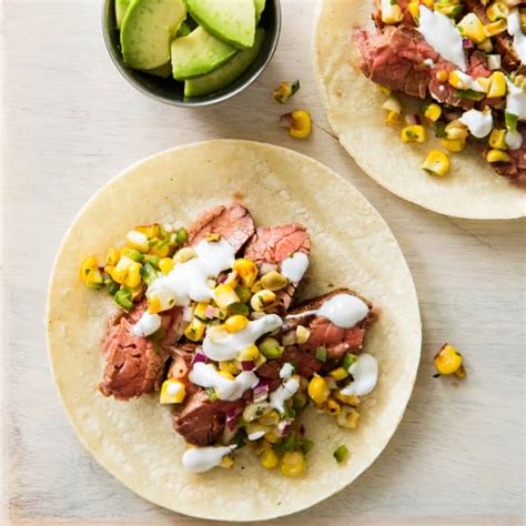 cast-iron-flank-steak-tacos-with-charred-corn-salsa image