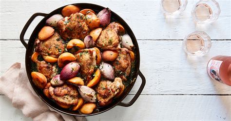 skillet-chicken-with-apricots-and-fresh-herbs-purewow image