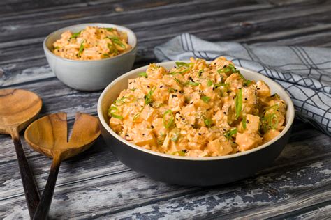 spicy-kimchi-potato-salad-recipe-blue-plate image