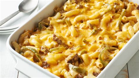 lightened-up-philly-cheese-steak-mac-and-cheese-bake image