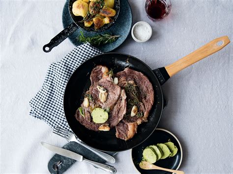 pan-fried-steak-with-basil-butter-recipe-kitchen-stories image