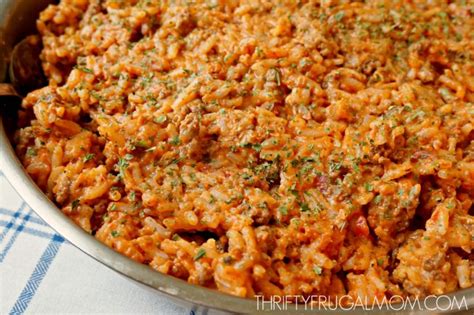 super-easy-ground-beef-and-rice-skillet-thrifty-frugal image