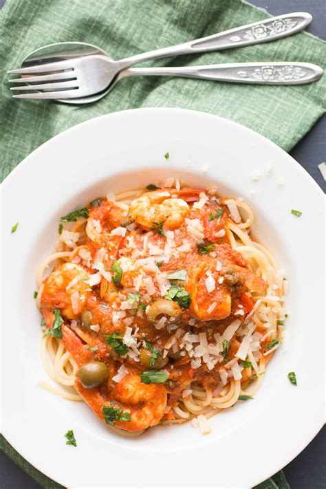 pasta-puttanesca-with-shrimp-chili-pepper-madness image