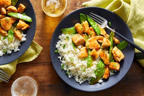 spicy-chicken-snow-pea-stir-fry-with-ginger-rice image