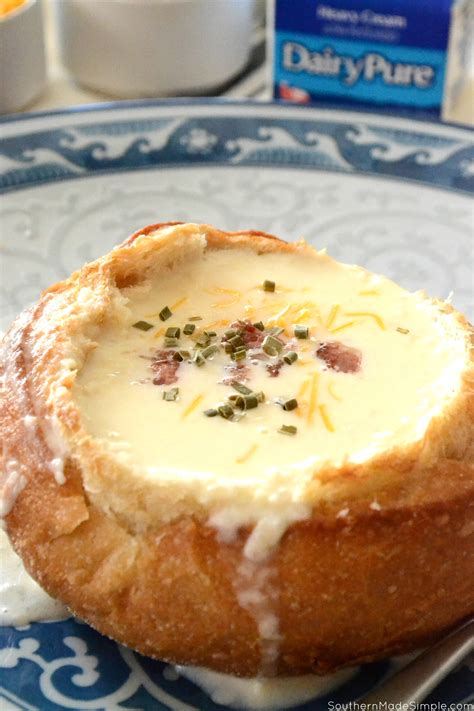 5-ingredient-creamy-potato-soup-bread-bowl-southern image