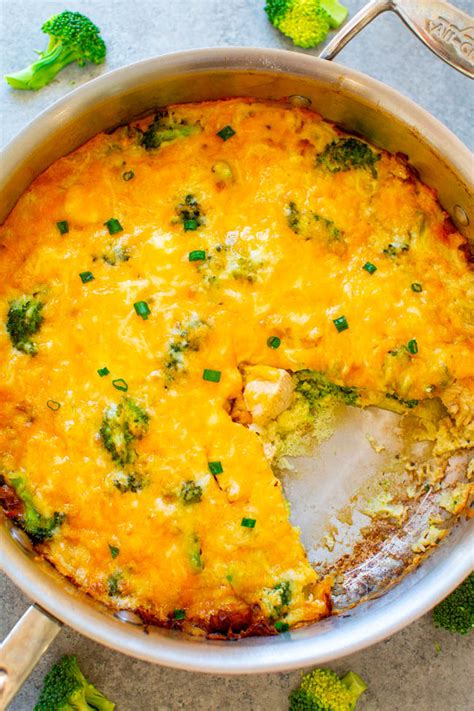 cheesy-chicken-broccoli-and-egg-skillet-averie-cooks image