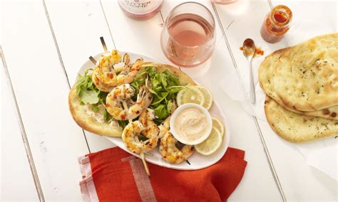 shrimp-kebabs-with-flatbreads-and-spicy-yogurt-sauce image