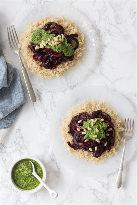 roasted-beet-noodles-over-quinoa-with-parsley-pesto image
