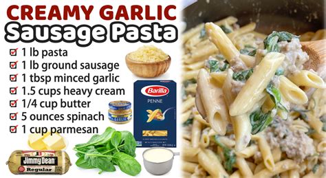 20-minute-creamy-garlic-sausage-spinach-pasta image