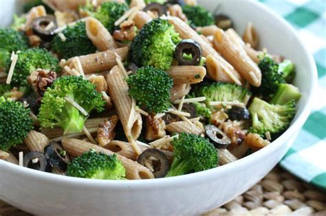 broccoli-and-pasta-salad-with-olives-parmesan-toasted-walnuts image