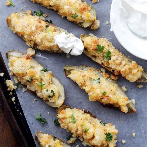 garlicky-cheesy-crispy-potato-skins-recipe-diethood image