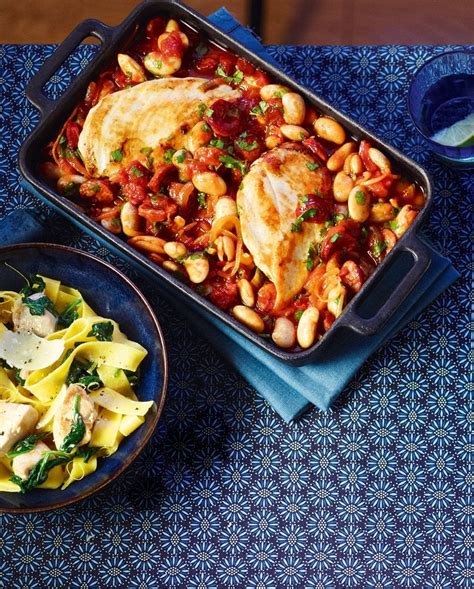 chicken-butter-bean-and-chorizo-bake-delicious image