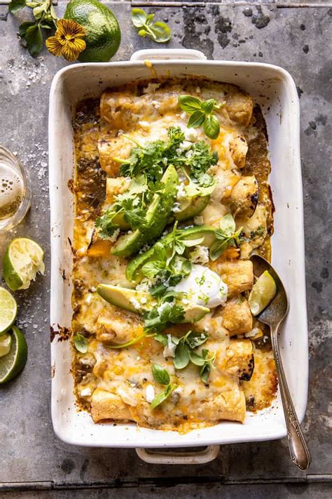 sheet-pan-cheesy-poblano-corn-enchiladas-half-baked image