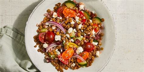 lentil-salad-with-feta-tomatoes-cucumbers-olives image