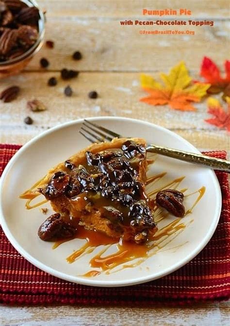 best-pumpkin-pie-with-pecan-chocolate-topping-easy image