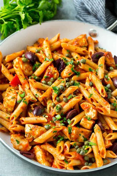 chicken-pasta-puttanesca-recipe-healthy-fitness-meals image