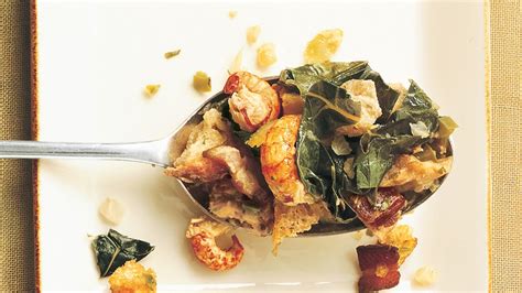 bread-stuffing-with-crawfish-bacon-and-collard-greens image