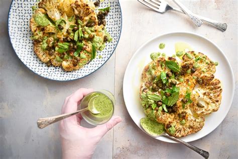 cauliflower-steaks-with-crispy-capers-and-spicy-tahini image