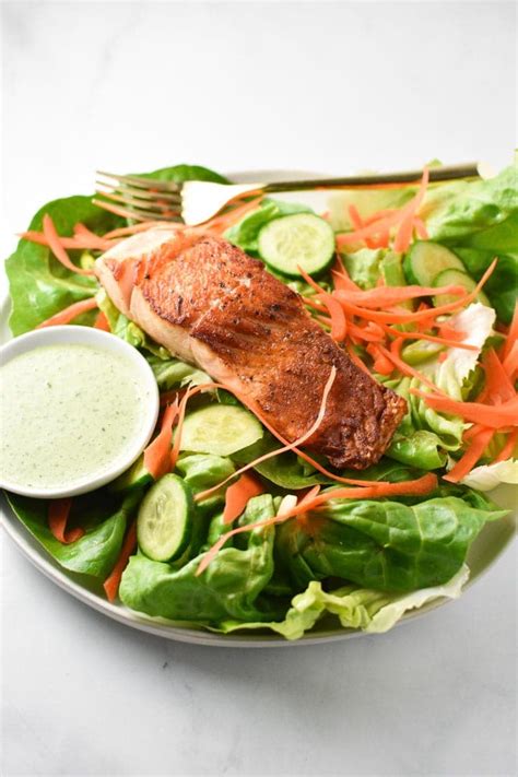 pan-seared-salmon-salad-with-creamy-basil-dressing image