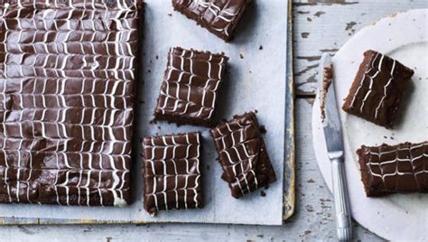 chocolate-traybake-with-feather-icing-recipe-bbc-food image