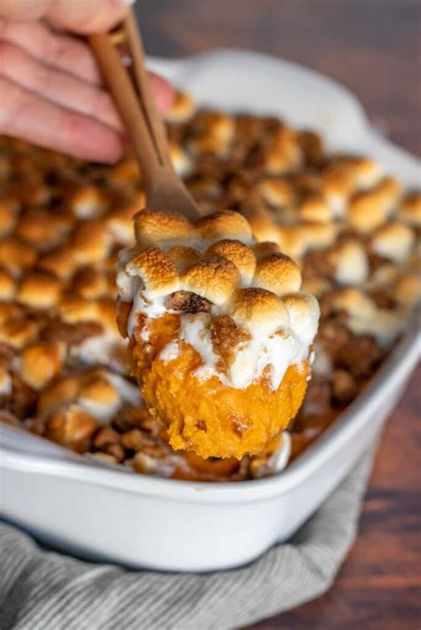 sweet-potato-casserole-with-pecans-marshmallows image