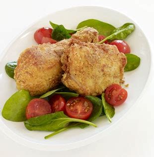 buttermilk-fried-chicken-with-spinach-tomato-salad image