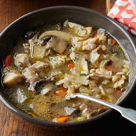 chicken-barley-mushroom-soup-recipe-eatingwell image