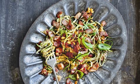 zucchini-noodles-with-bacon-and-basil-recipe-easy image