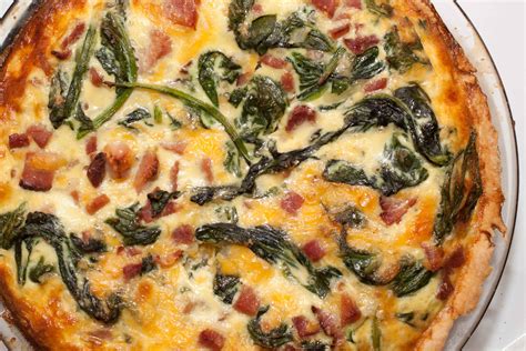 spinach-ham-and-cheddar-quiche-served-from-scratch image