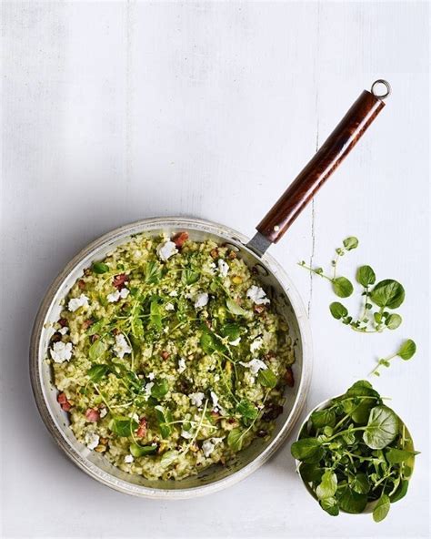 watercress-risotto-with-goats-cheese-and-bacon image