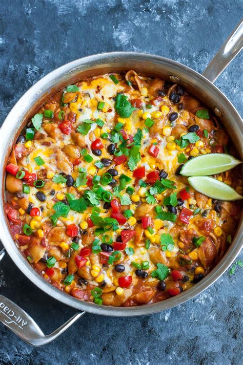 healthy-one-pot-enchilada-pasta-vegetarian-peas image
