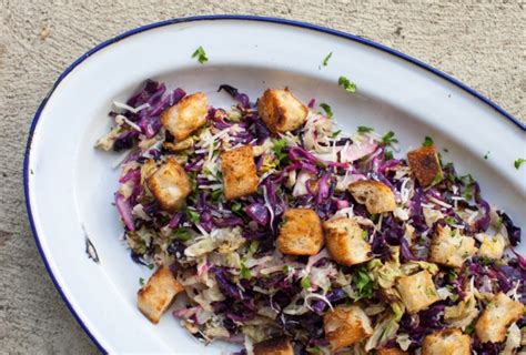 roasted-cabbage-salad-with-brown-butter-croutons image