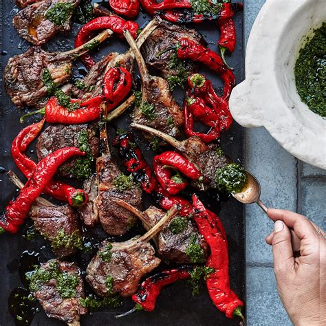 grilled-lamb-chops-and-peppers-recipe-bon-apptit image