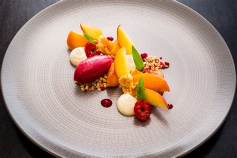 honey-roasted-peach-with-peach-sorbet-recipe-great image