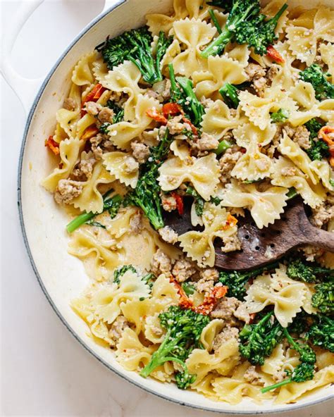 bowtie-pasta-with-sausage-familystyle-food image