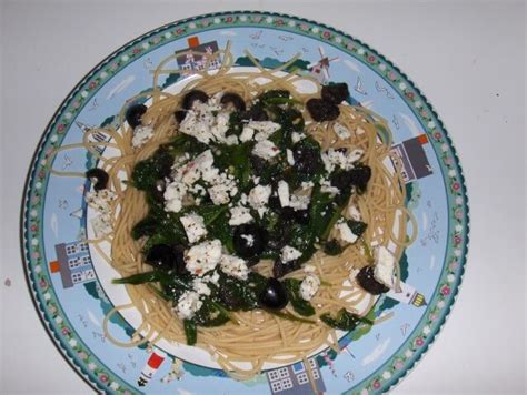 pasta-and-spinach-with-feta-cheese-and-olives image