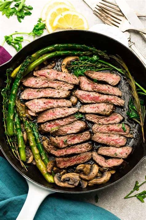 garlic-steak-with-herb-butter-asparagus-mushrooms-best image