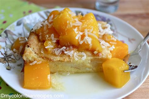 coconut-bread-pudding-with-mango-sauce image