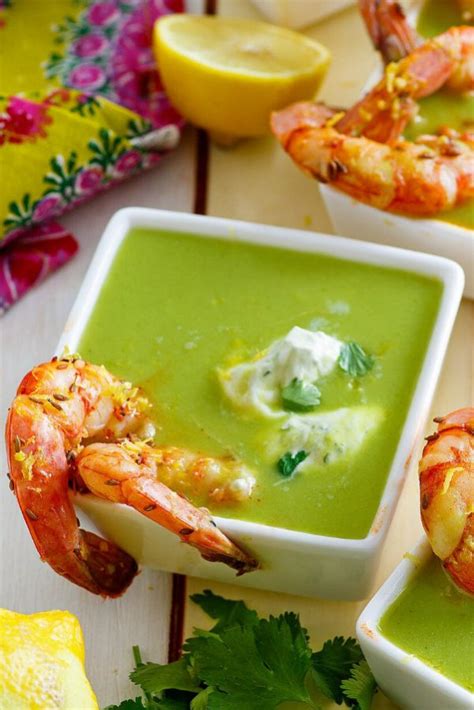 chilled-zucchini-soup-with-lemon-cumin-shrimp image