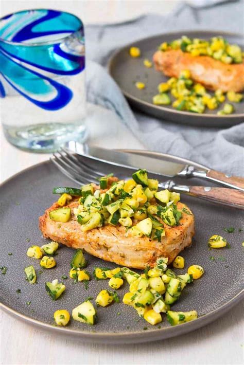 easy-broiled-pork-chops-with-zucchini-corn-salsa image