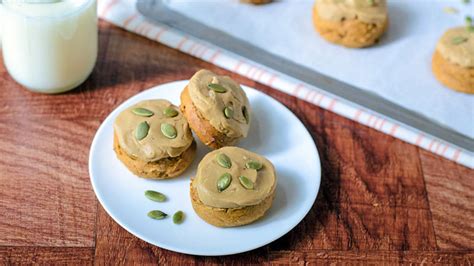 pumpkin-cookies-with-caramel-frosting image