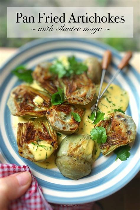 easy-pan-fried-artichokes-cilantro-mayo-simple image