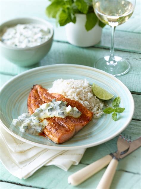 indian-spiced-trout-with-cucumber-raita-produce image