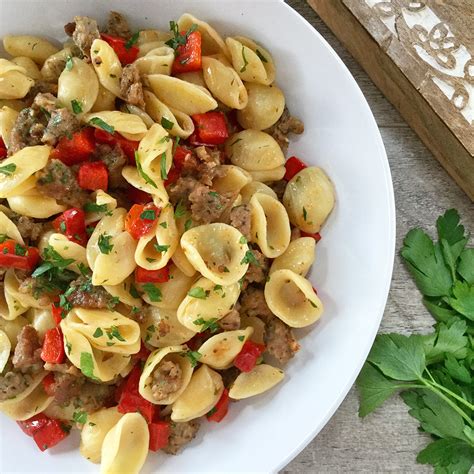 orecchiette-pasta-with-italian-sausage-red-peppers image