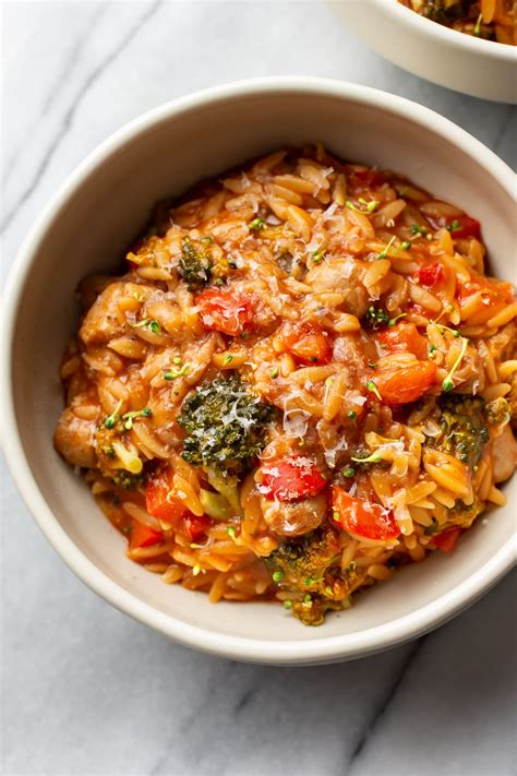 tomato-orzo-with-chicken-sausage-and-broccoli-salt image
